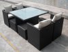 Brown Modern Outdoor Dining Set w/Frosted Glass Table Top