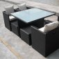 Brown Modern Outdoor Dining Set w/Frosted Glass Table Top