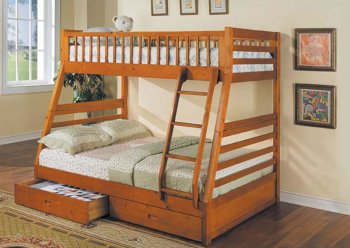 Honey Oak Finish Kid's Bunk Bed With Two Sizes [AMKB-02018]