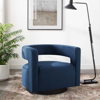 Spin Swivel Accent Chair in Midnight Blue Velvet by Modway [MWAC-3947 Spin Midnight Blue]