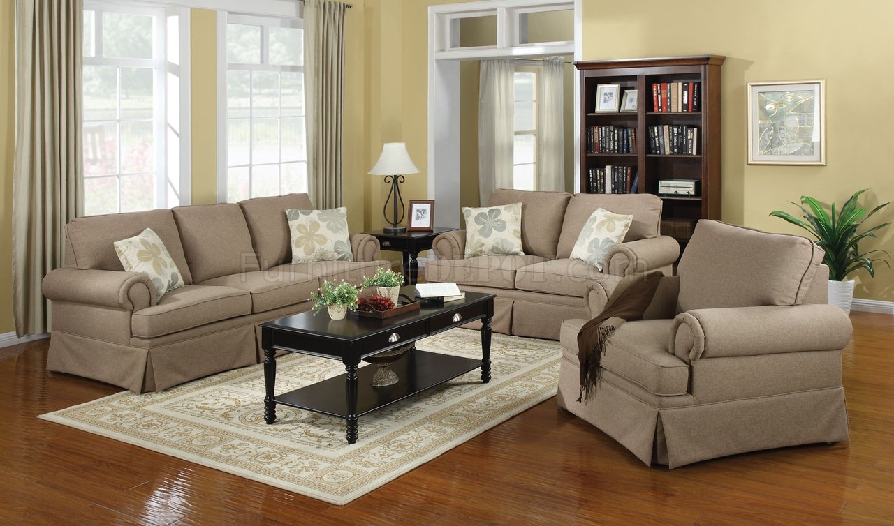 504121 Genevieve Sofa in Sandy Brown Fabric by Coaster w/Options