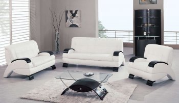 White Leather Modern Living Room W/Cappuccino Wooden Arms [GFS-9215 White]