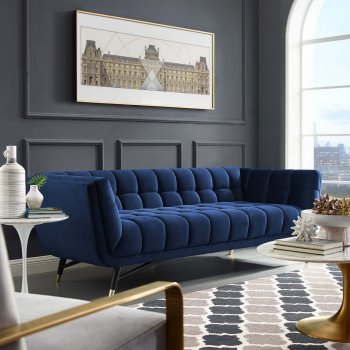 Adept Sofa in Midnight Blue Velvet Fabric by Modway w/Options [MWS-3059 Adept Midnight Blue]