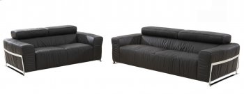 Nalah Sofa & Loveseat Set in Black Leather by Whiteline [WLS-Nalah Black]