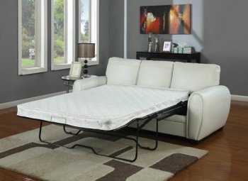 White Bonded Leather Modern Sofa w/Full Size Sleeper [AMS-15228-Amber]