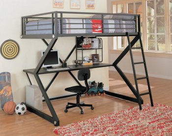 Black Matte Finish Modern Bunk Bed w/Desk & Bookshelf [CRKB-277-460092]