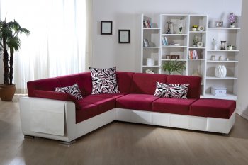 Two-Tone Pink & White Convertible Sectional Sofa w/Storage [IKSS-Ideal-Pink-White]