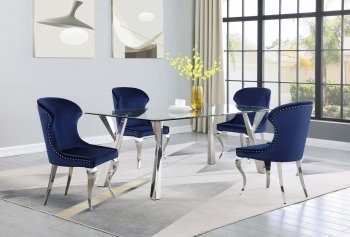 Alaia Dining Set 5Pc 190711 in Chrome by Coaster w/Blue Chairs [CRDS-190711-190745 Alaia]