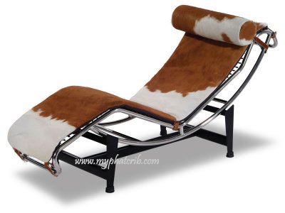 Brown and Off White Pony Skin Chaise Lounge