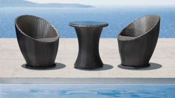 Black Weave Modern 3Pc Outdoor Lounge Swivel Chairs Set w/Table [ZOUT-Cabo-701100]