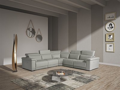 Palinuro Motion Sectional Sofa in Grey Full Leather by VIG