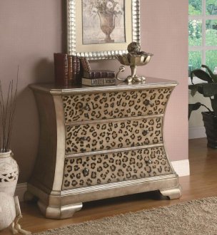 Gold Tone Finish Modern Cabinet w/Leopard Print Accents