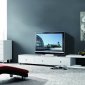 White Finish Modern TV Stand w/Three Drawers & Open Shelf