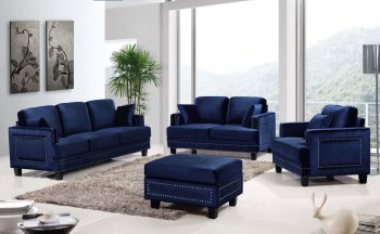 Ferrara Sofa 655 in Navy Velvet Fabric w/Optional Items [MRS-655NAVY Ferrara]