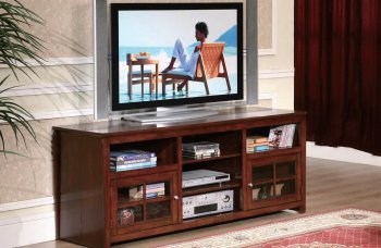 Brown Cherry Finish Modern TV Cabinet w/Doors & Shelves [ABCTV-2066]