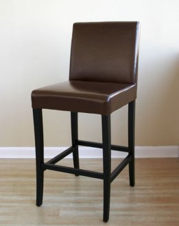 Bar Stool With Dark Brown Leather Upholstery