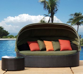 Black Modern Outdoor Lounge Sofa w/Canopy & Side Table [THOUT-GW2024SET]