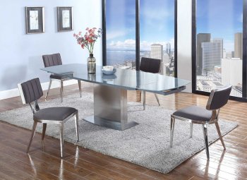 Mavis Dining Table 5Pc Set Grey Glass Top by Chintaly [CYDS-Mavis]