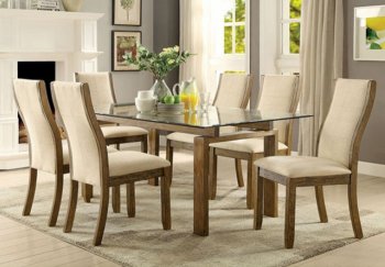 Onway 7Pc Transitional Dining Set CM3461T in Oak & Beige [FADS-CM3461T-Onway]