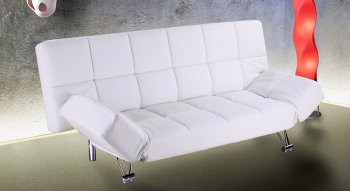 White Leatherette Modern Sofa Bed Convertible w/Metal Legs [AHUSB-Bica-White]