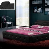 Black Leatherette Modern Bed w/Moveable Headrest