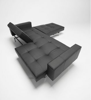 Splitback Sofa Bed w/Arms & Steel Legs in Black Leatherette [INSB-Splitback-Arms-Steel-582]