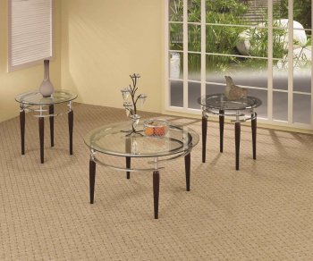 Clear Glass Top Modern 3Pc Coffee Table Set w/Brown Wooden Legs [CRCT-701559]