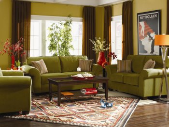 Olive or Tan Velvet Contemporary Casual Sofa & Loveseat Set [HLS-U440]