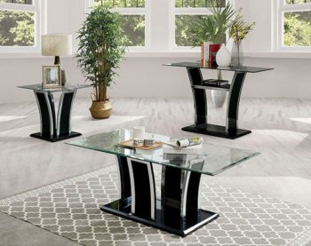 Staten 3Pc Coffee & End Table Set CM4372BK in Black & Chrome [FACT-CM4372BK-Staten]