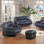 Black Bonded Full Leather Modern Sofa w/Optional Items