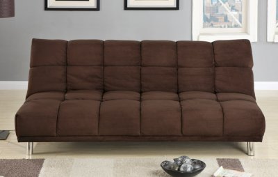 Chocolate Plush Microfiber Modern Sofa Bed w/Metal Legs