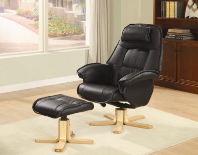 Black Bonded Leather Match Leisure Chair w/Ottoman