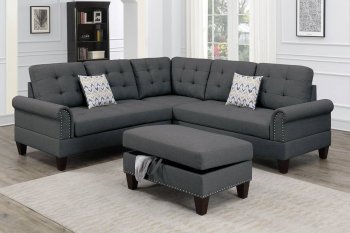 F6474 Sectional Sofa w/Ottoman in Charcoal Fabric by Poundex [PXSS-F6474]