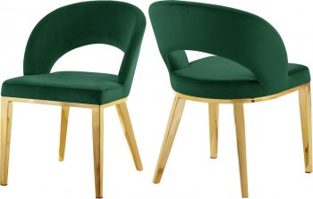 Roberto Dining Chair 765 Set of 2 Green Velvet Fabric - Meridian [MRDC-765 Roberto Green]