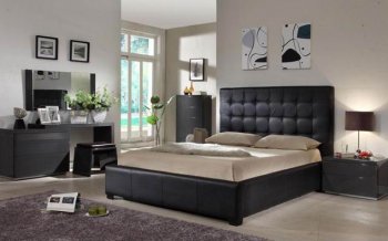 Black Finish Modern Bedroon w/Optional Dark Grey Casegoods [AHUBS-Athens-Black]