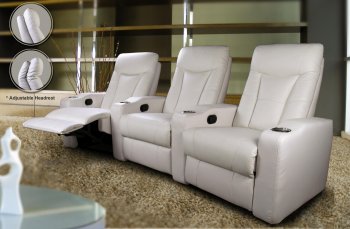 White Leatherette Home Theater Recliners w/Adjustable Headrests [CRS-600131]