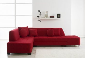 Red Fabric Modern Convertible Sectional Sofa w/Wood Legs [YASS-Cronos-Red]