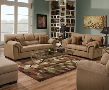 Latte Microfiber Modern Sofa & Loveseat Set w/Throw Pillows [UDS-1786-Latte]