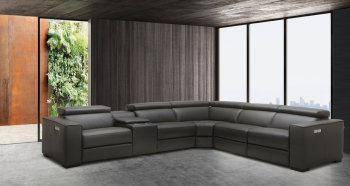 Picasso Power Motion Sectional Sofa in Dark Grey Leather by J&M [JMSS-Picasso Dark Grey]