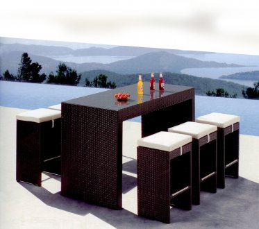 Black Weave Modern 7Pc Outdoor Bar/Dinette Set