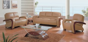 Tan Leather Living Room Set with Wooden Accents [GFS-705-T]