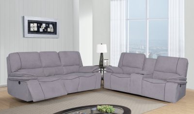 U8078 Power Reclining Sofa Light Gray Suede by Global w/Options