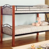 Black Metal & Warm Medium Wood Modern Twin Over Twin Bunk Bed