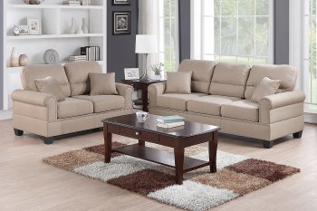 F7879 Sofa & Loveseat Set in Sand Linen-Like Fabric by Boss [PXS-F7879]