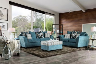 River Sofa SM4120 in Turquoise Chenille Fabric w/Options