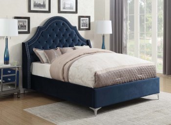 Shayne Upholstered Bed 302101 in Blue Velvet - Coaster w/Options [CRB-302101-Shayne]