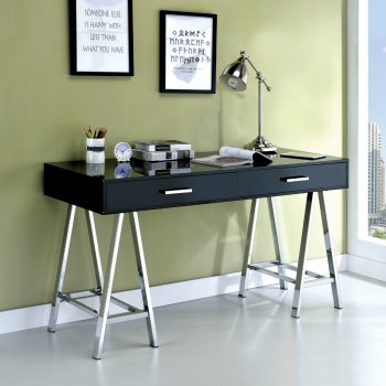 Liv Modern Office Desk CM-DK6133 in Glossy Black & Chrome [FAOD-CM-DK6133BK-Liv]