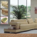 Beige Leatherette Modern Sectional Sofa W/Wooden Shelves