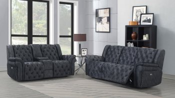 Evelyn Power Motion Sofa & Loveseat in Granite Fabric by Global [GFS-Evelyn Domino Granite]