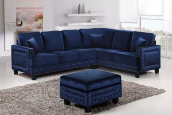 Ferrara Sectional Sofa 655 in Navy Velvet Fabric w/Options [MRSS-655Navy Ferrara]